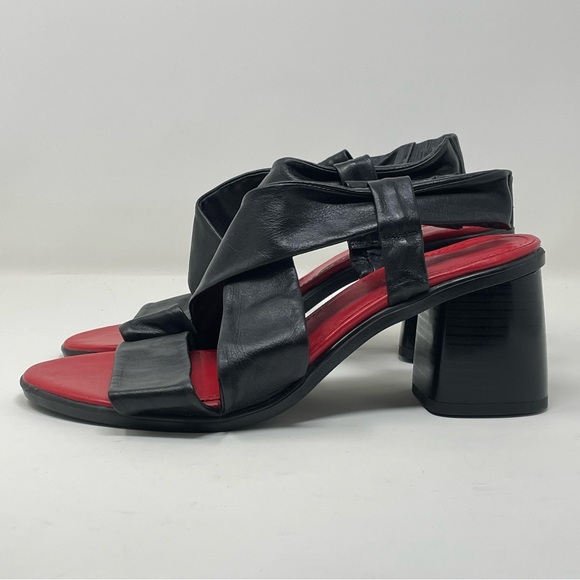 Girotti Strappy Sandal Block Heel Size 41 Black Soft Italian Leather - Picture 2 of 9